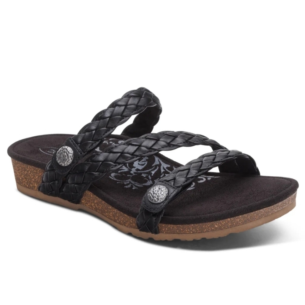 Aetrex Josie Orthopedic Arch Comfort Braided Leather Slide Memory Foam 9 Slip-On